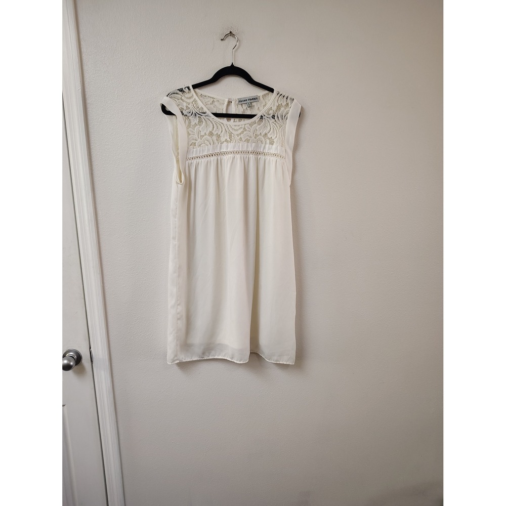 Almost Famous Womens XL Off White Lace Yoke Sleeveless Boho Shift Mini Dress